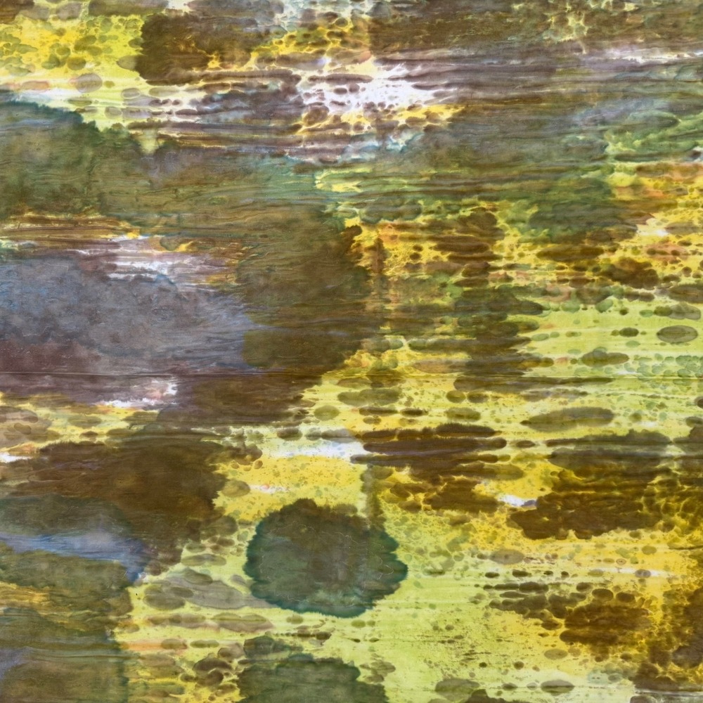 SkyDyes Mickey Lawler Hand Dyed Fabric 2004 Green Yellow 1yd 36x44" Abstract